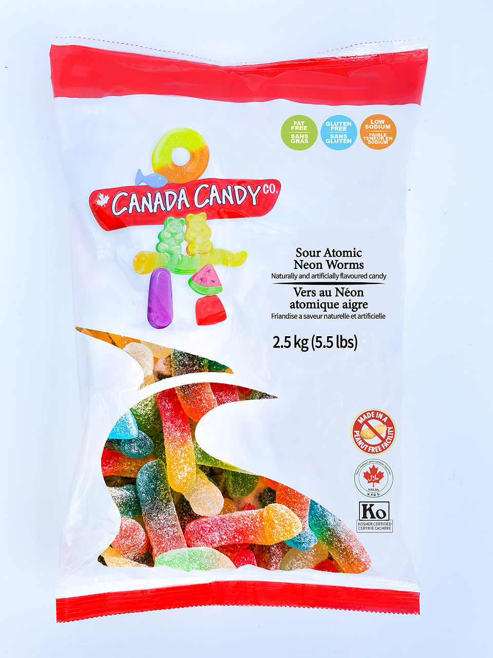 Canada Candy Sour Atomic Neon Worms 2.5kg (5.5 lbs) {Imported from Canada}