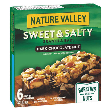 NATURE VALLEY, Sweet & Salty Dark Chocolate Nut Granola Bars, 6 Count, 210g/7.4 oz., Box, {Imported from Canada}