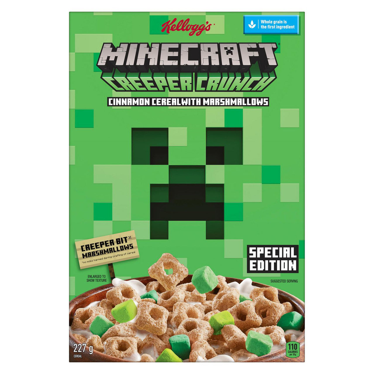 Kellogg's Minecraft Creeper Crunch Cinnamon Cereal with Marshmallows, 227g/8 oz. Box {Imported from Canada}