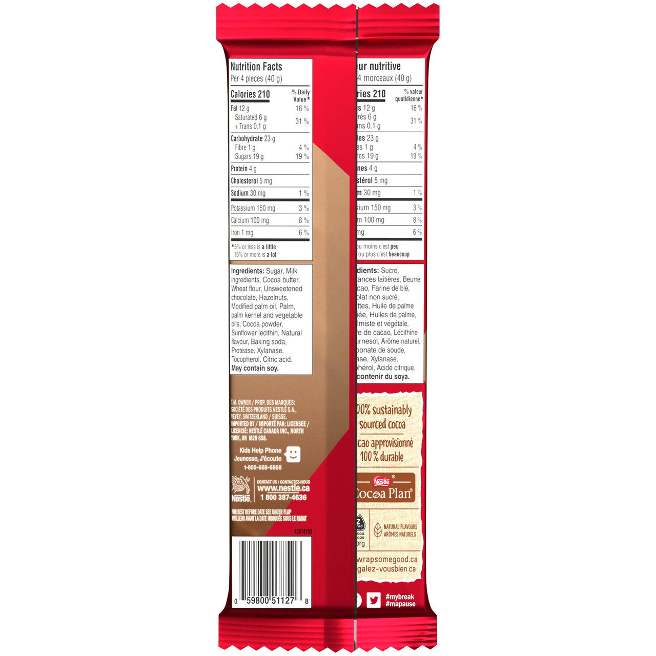 NESTLE Kitkat Hazelnut Crunch Wafer Bar, (10pk), 120g/4.2 oz.,{Imported from Canada}
