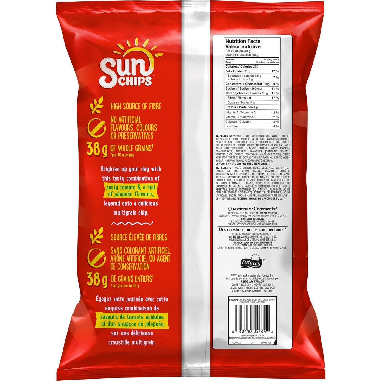 Frito Lay Multigrain Sun Chips, Garden Salsa, (205g/7.2 oz.) Bag {Imported from Canada}