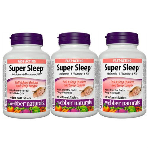 Webber Naturals Super Sleep Melatonin Plus L-Theanine & 5-HTP, 90 tablets (3) {Imported from Canada}