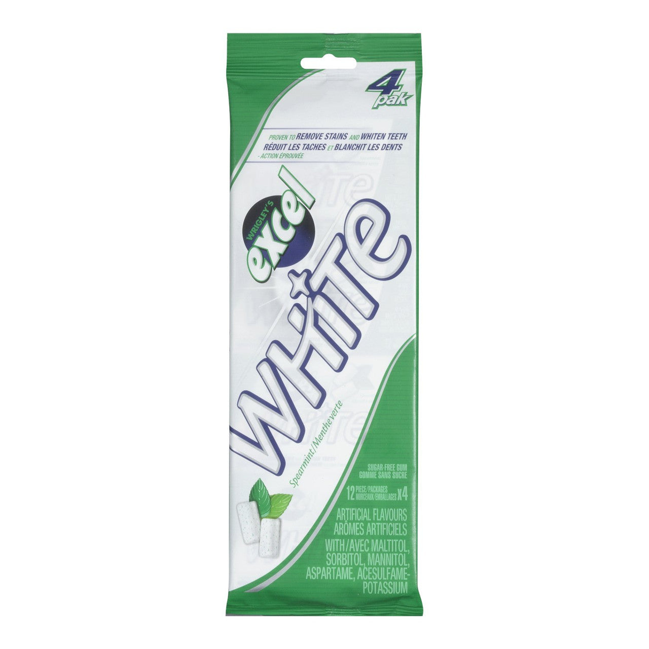 Excel White Sugar-Free Gum, Spearmint, 4-Pack {Imported from Canada}