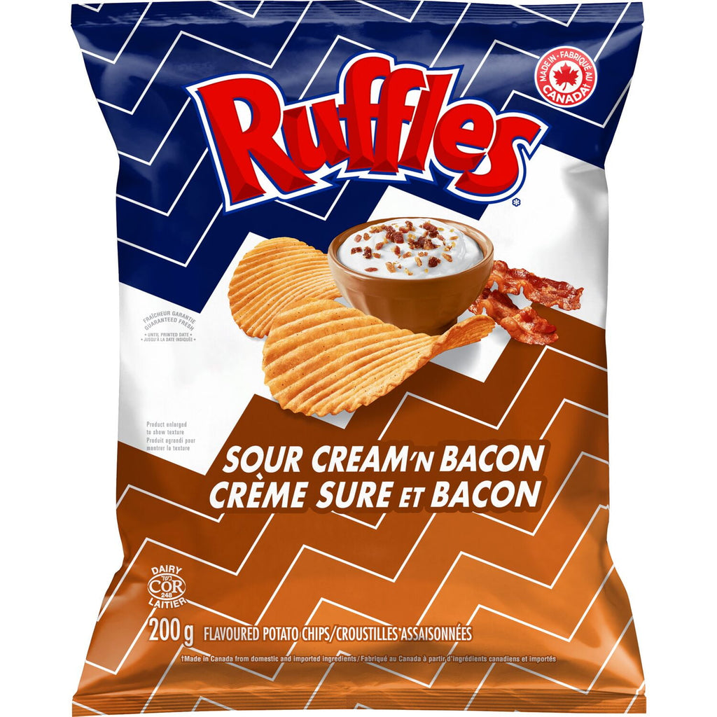 Lays Ruffles Sour Cream & Bacon Potato Chips 200g/7.1 oz. - Front