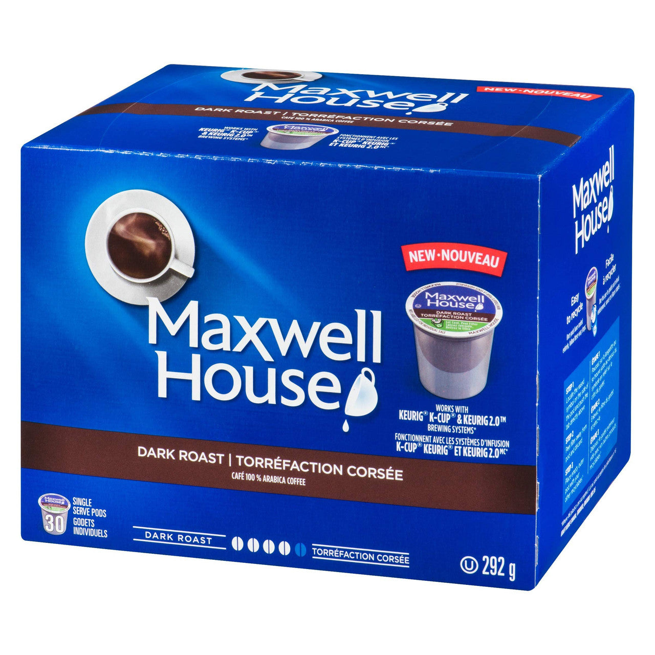 Maxwell House Dark Roast Keurig Coffee Pods, (30) 100% Compostable Pods, {Imported from Canada}
