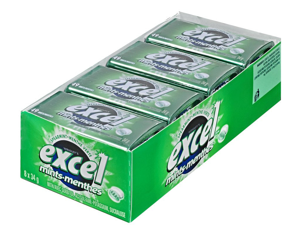 Excel Sugar Free Spearmint Mints, 34g Tin, 8 Count {Imported from Canada}