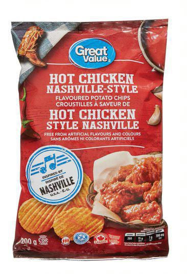 Great Value Nashville-Style Hot Chicken Flavoured Potato Chips, 200g/7 oz., {Imported from Canada}