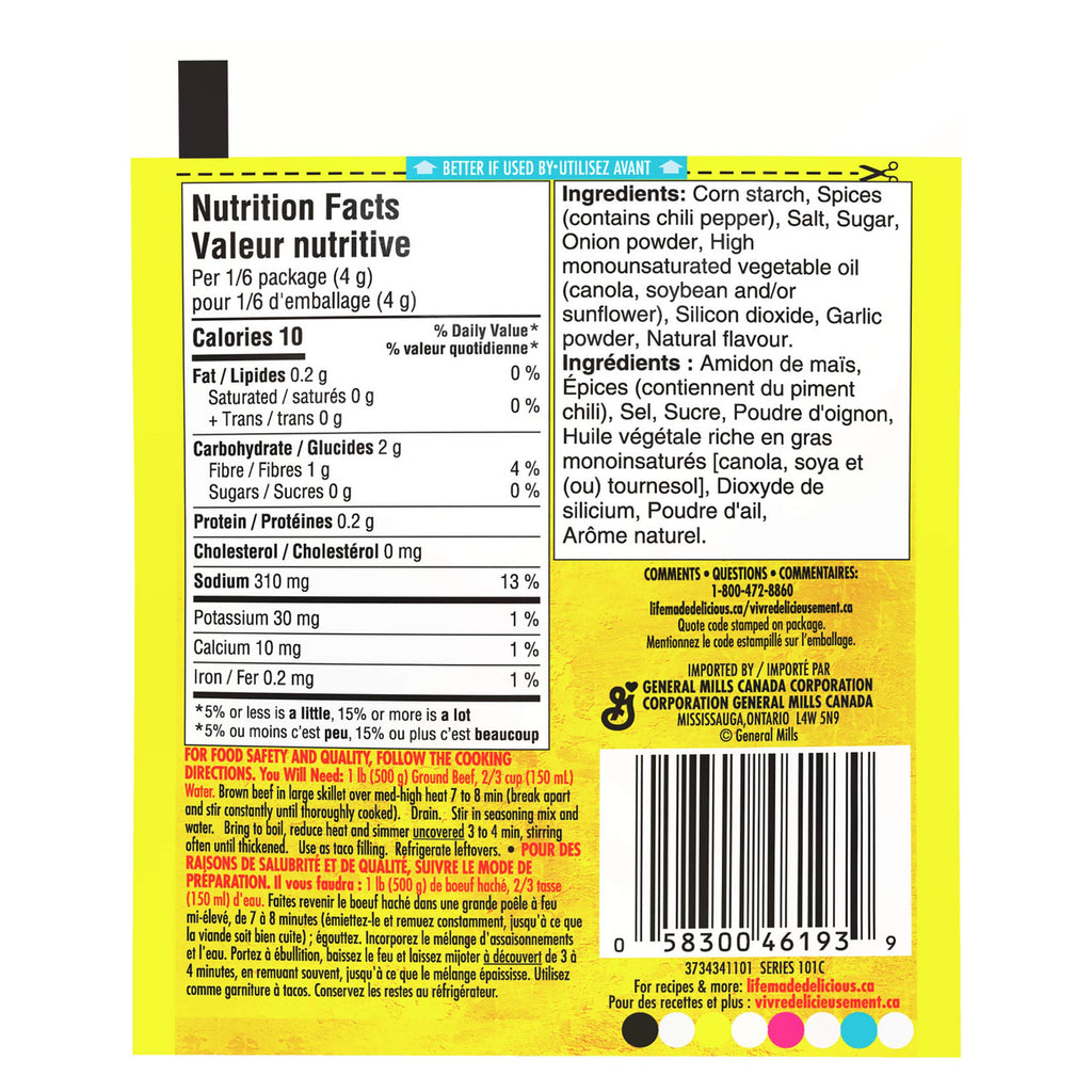 Old El Paso Hot and Spicy Taco Seasoning Mix, 24g/1oz., {Imported from Canada}