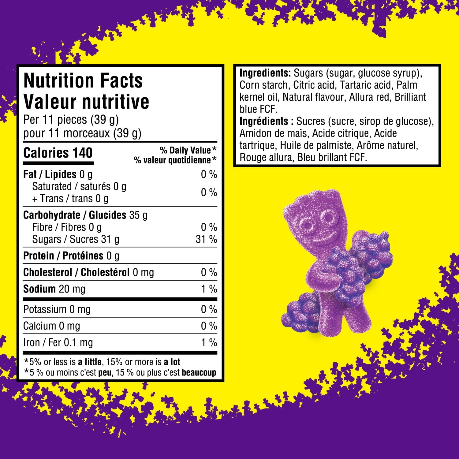 Sour Patch Kids, Grape Flavor 154g/5.4 oz., Bag - Back