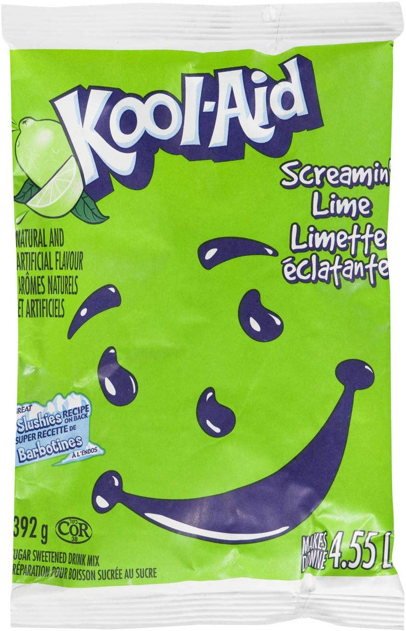 Kool-Aid Screamin' Lime Powdered Drink Mix, 392g/13.8 oz, Pouches, 18pk {Imported from Canada}