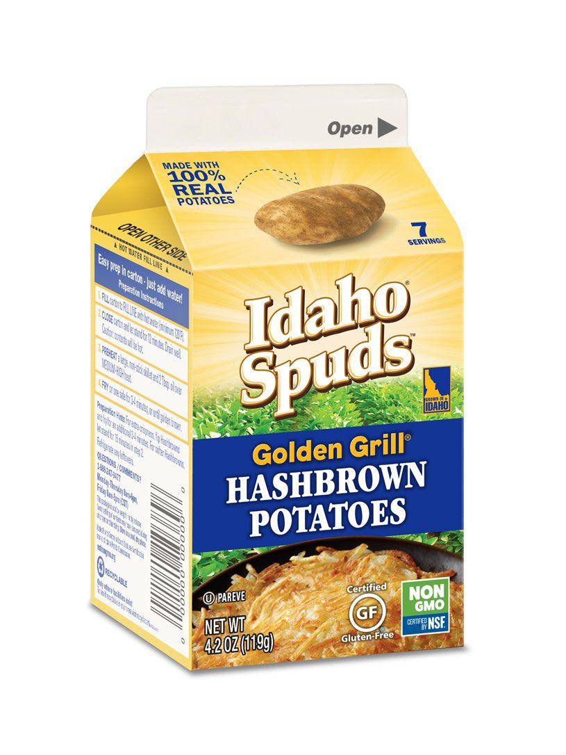 Idaho Spuds Real Potato, Gluten Free, Golden Grill Hashbrowns 4.2oz (8 Pack)