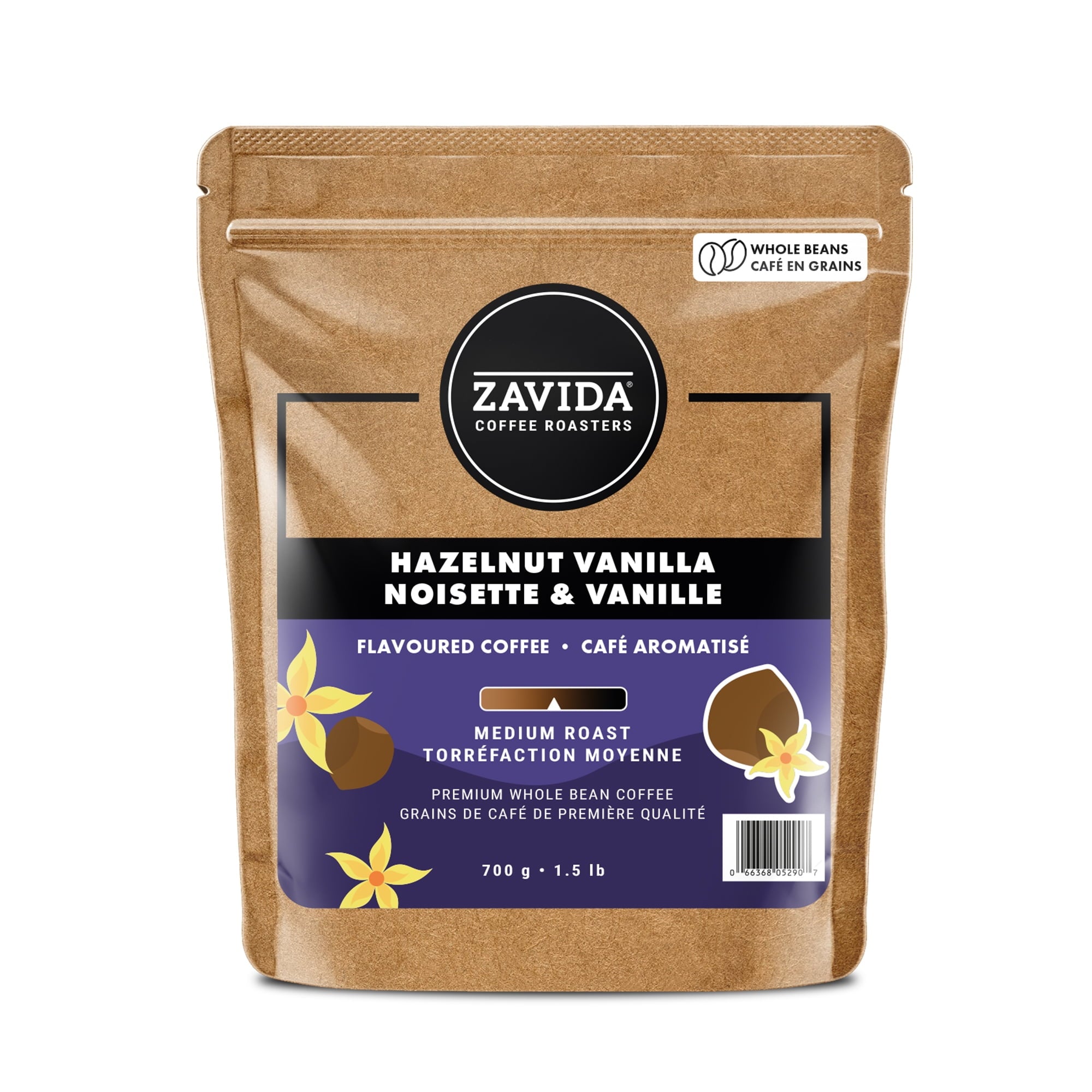 Zavida Hazelnut Vanilla coffee package 700g on a white background