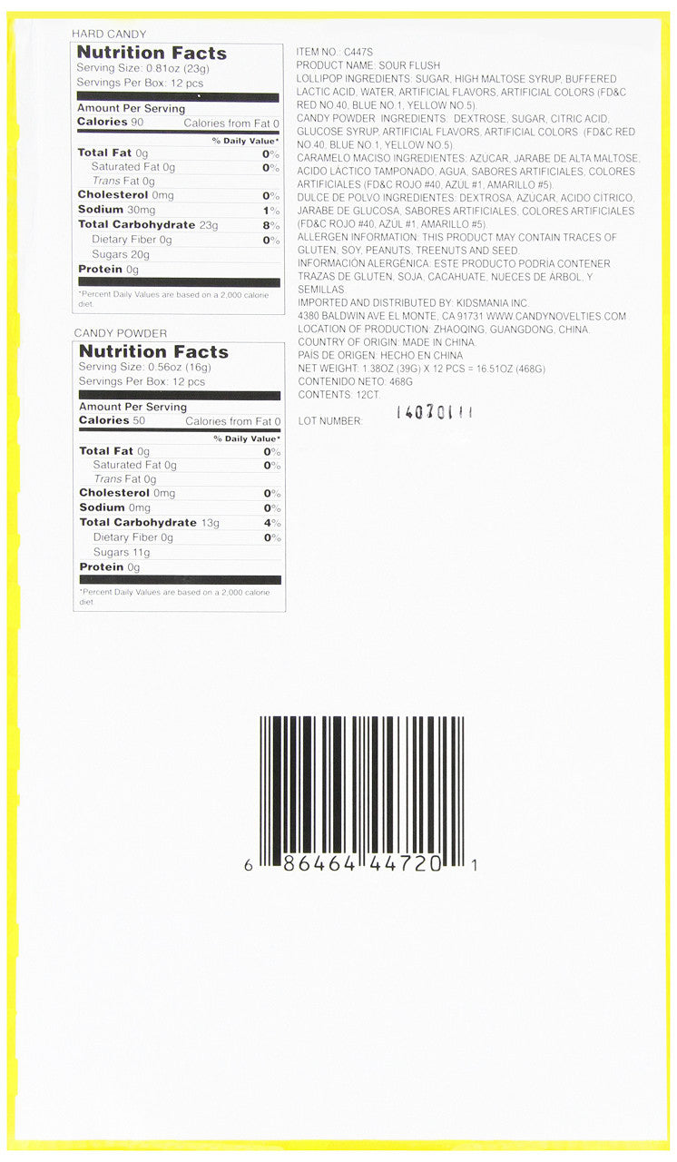Kidsmania Sour Flush Candy Plunger with Sour Powder Dip, 39g/1.38oz., (12ct)