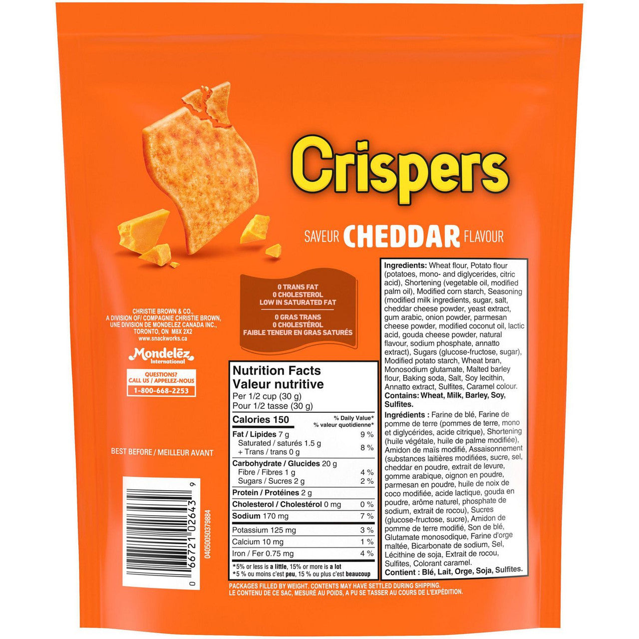Christie Crispers, Cheddar Crackers, 145g/5.1 Ounce, Bag, {Imported from Canada}