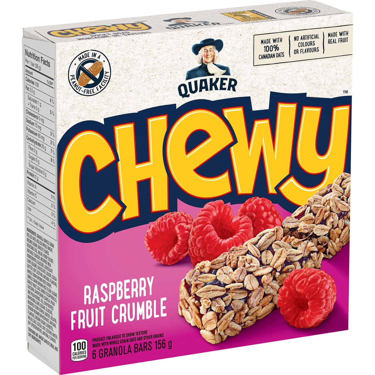 Quaker Chewy Raspberry Fruit Crumble, 156g/5.5oz/Box, 6 Bars Per Pack (Pack of 12) {Imported from Canada}