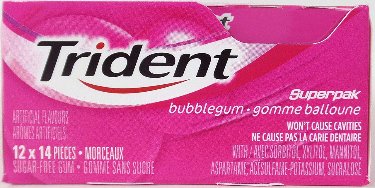 Trident Sugar Free Chewing Gum Twist Superpak 14 count 12 Pack (Bubblegum)