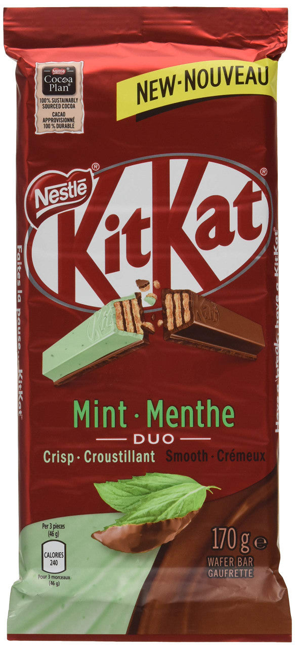 Nestle Kit Kat Mint Duo Chocolatey Wafer Bar, 170g/6 oz, (Imported from Canada)