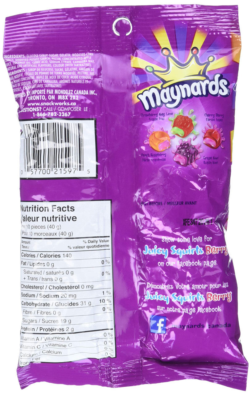 Maynards Juicy Squirts Berry, Gummy Candy, 170g/6oz., (6 Pack), {Imported from Canada}