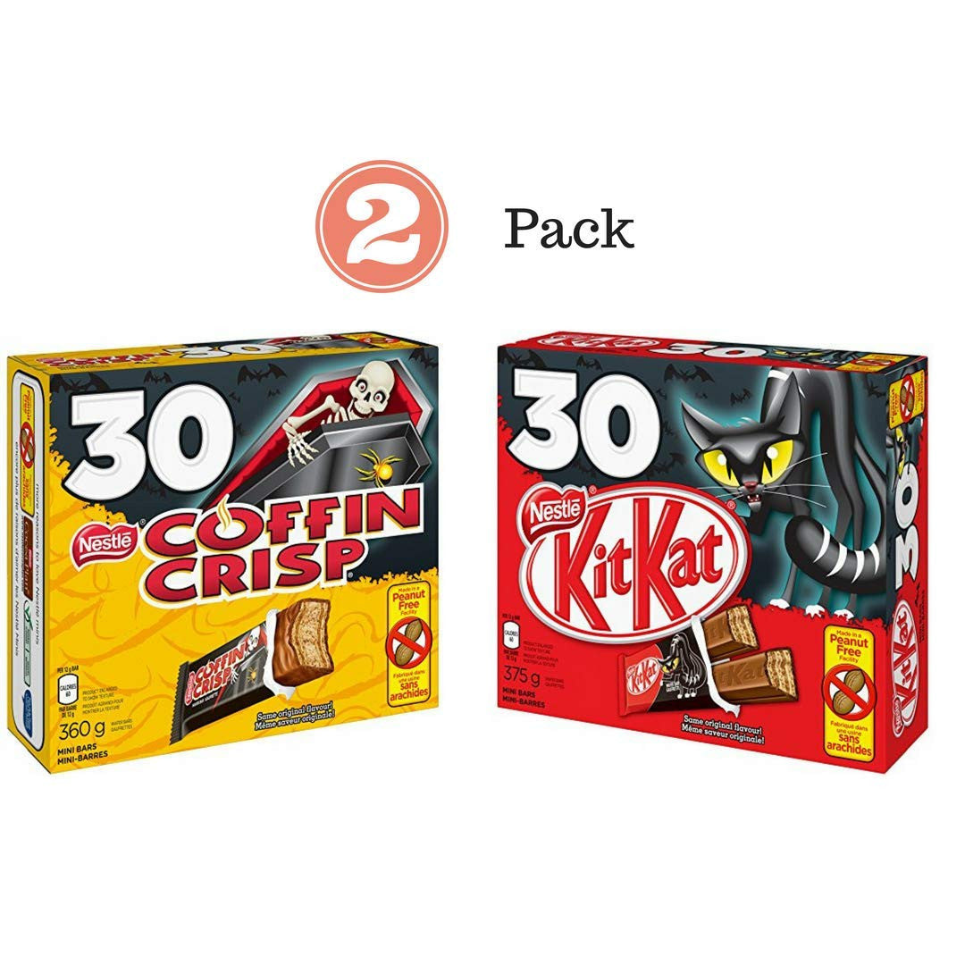 Nestle Canada Chocolate Halloween 2 Pack - Coffin Crisp Coffee Crisp 30x12g & Nestle Kit Kat 30x12g - Snack Size Bars
