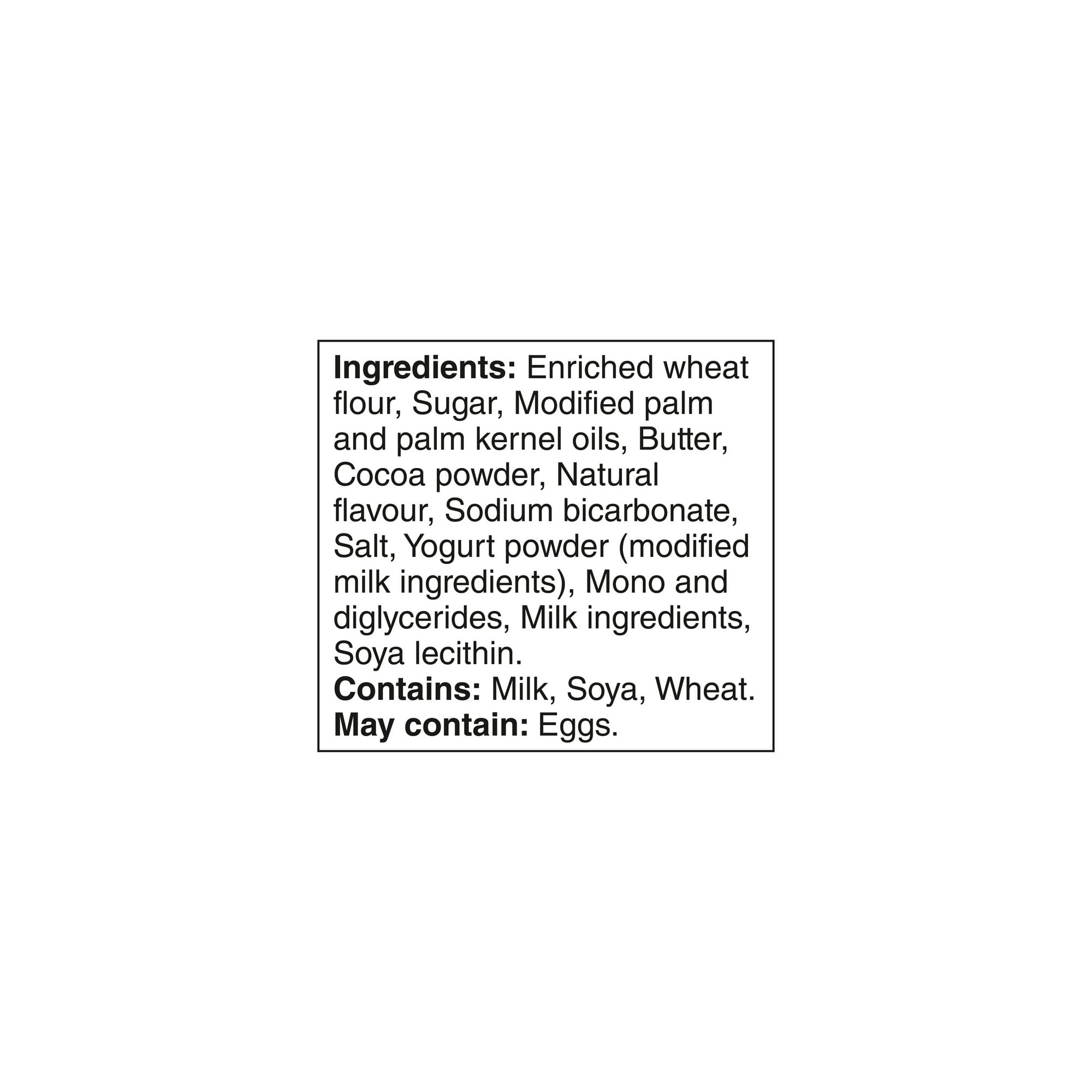 Ingredients list for Leclerc Celebration Cookies & Creme Mini Cookies, 200g/7.05 oz on a white background