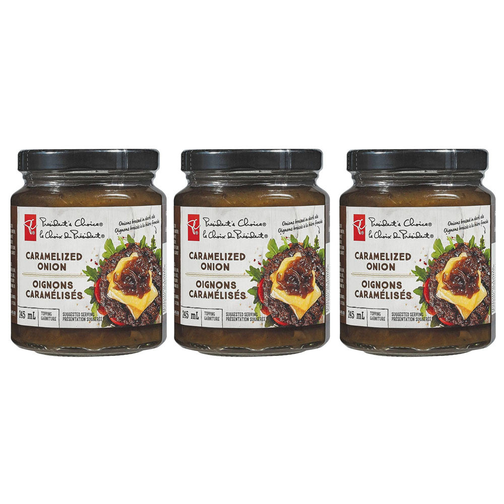 President's Choice Caramelized Onion Topping, 245ml/8.5 fl.oz, (Pack of 3) {Imported from Canada}