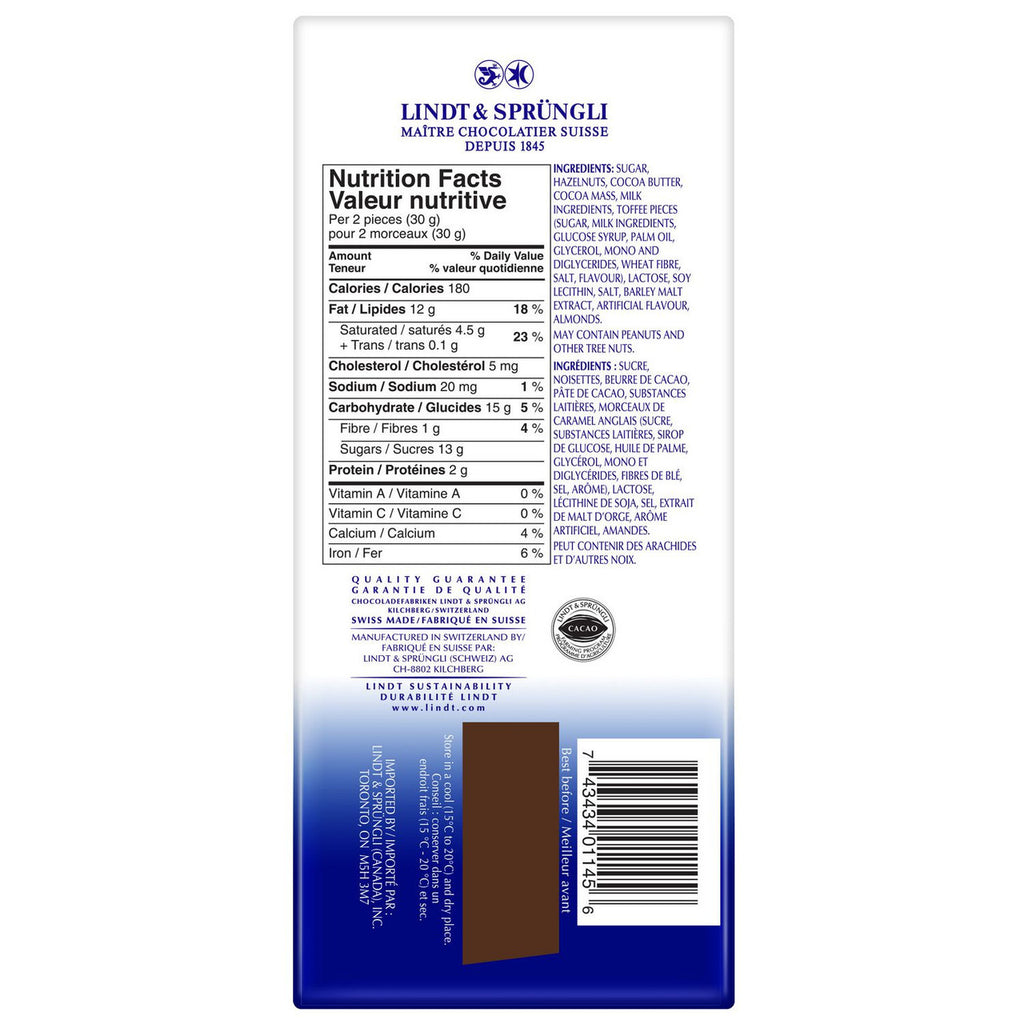 Lindt Swiss Classic Grandes Hazelnuts & Caramel Milk Chocolate Bar, 150g/5.2 oz. {Imported from Canada}