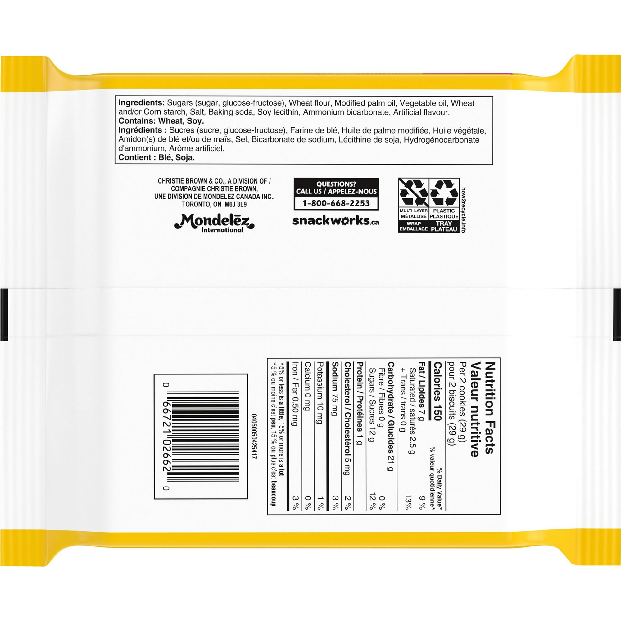 Oreo Double Stuf Golden Sandwich Cookies, 261g/9.2oz. Package, back of package.