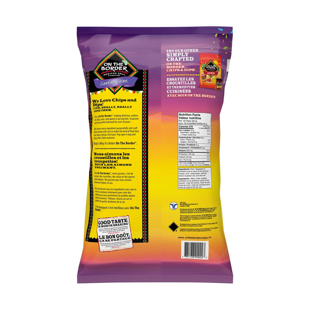 On The Border Cantina Thins Tortilla Chips 283g/10 oz. Bag {Imported from Canada}
