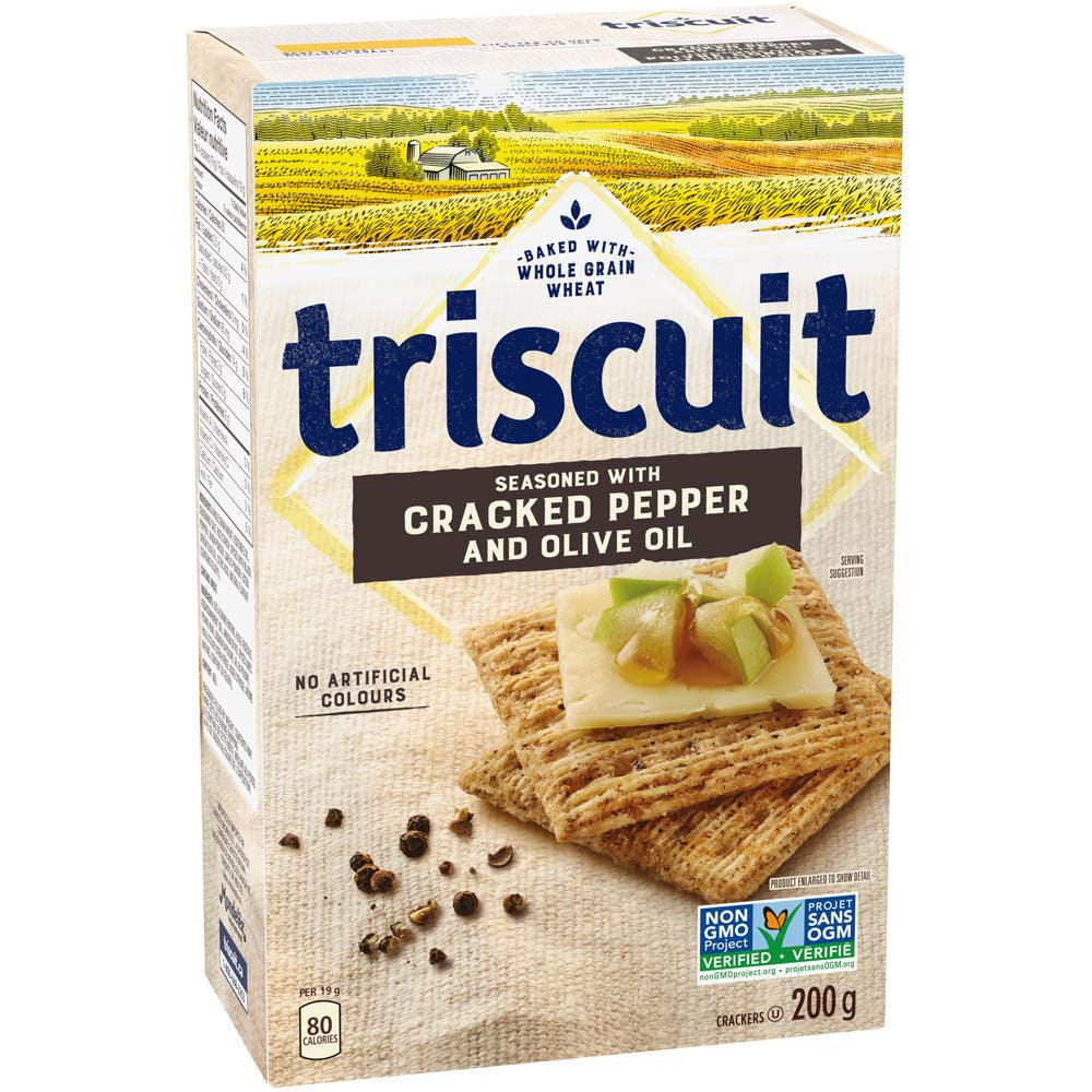 Triscuit Cracked Pepper & Olive Oil, 200g/7.1 oz., Wheat Crackers (Imported from Canada)