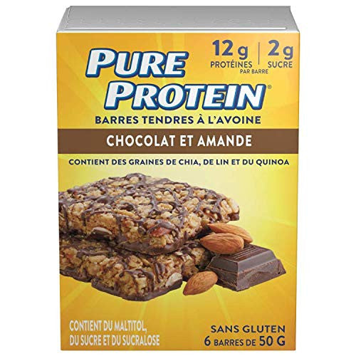 Pure Protein Chewy Oat Bars, Gluten Free, Snacks Bars, Chocolate Almond, 50g/1.8oz, 6 Count, {Imported from Canada}