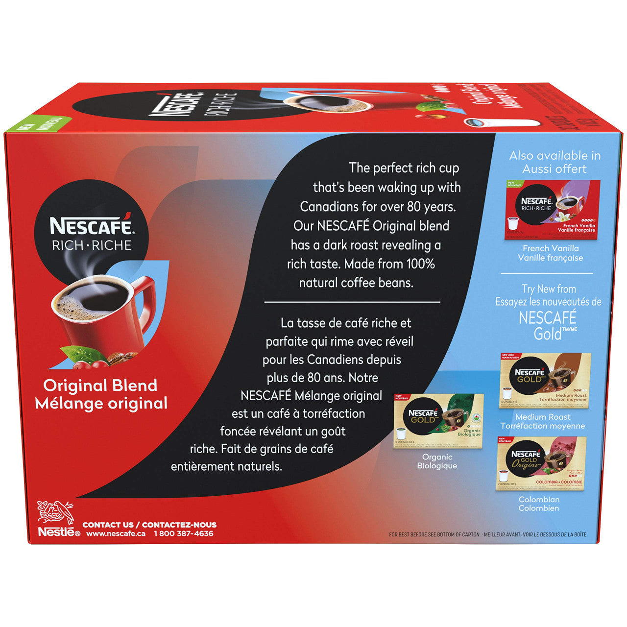 NESCAFE Rich Original Roast & Ground Coffee Capsules, K-Cup Compatible Pods, 30 Capsules {Imported from Canada}