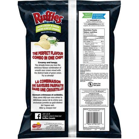 Ruffles Sour Cream & Onion Potato Chips 220g/7.8 oz. {Imported from Canada}