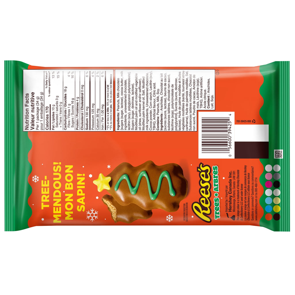 Back of Reese's Trees, Milk Chocolate And Peanut Butter Candy 204g/7.2 oz. Package