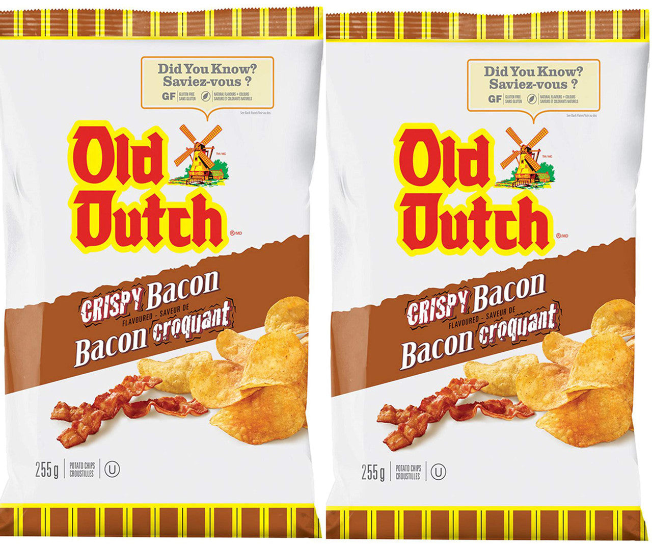 Old Dutch Crispy Bacon Flavoured Potato Chips 255g/9 oz., (2pk) {Imported from Canada}