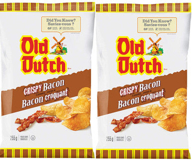 Old Dutch Crispy Bacon Flavoured Potato Chips 255g/9 oz., (2pk) {Imported from Canada}