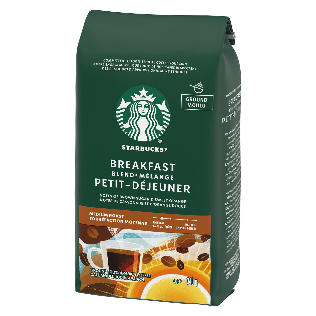 Starbucks Breakfast Blend Medium Roast Ground Coffee 340g12 Oz Bag