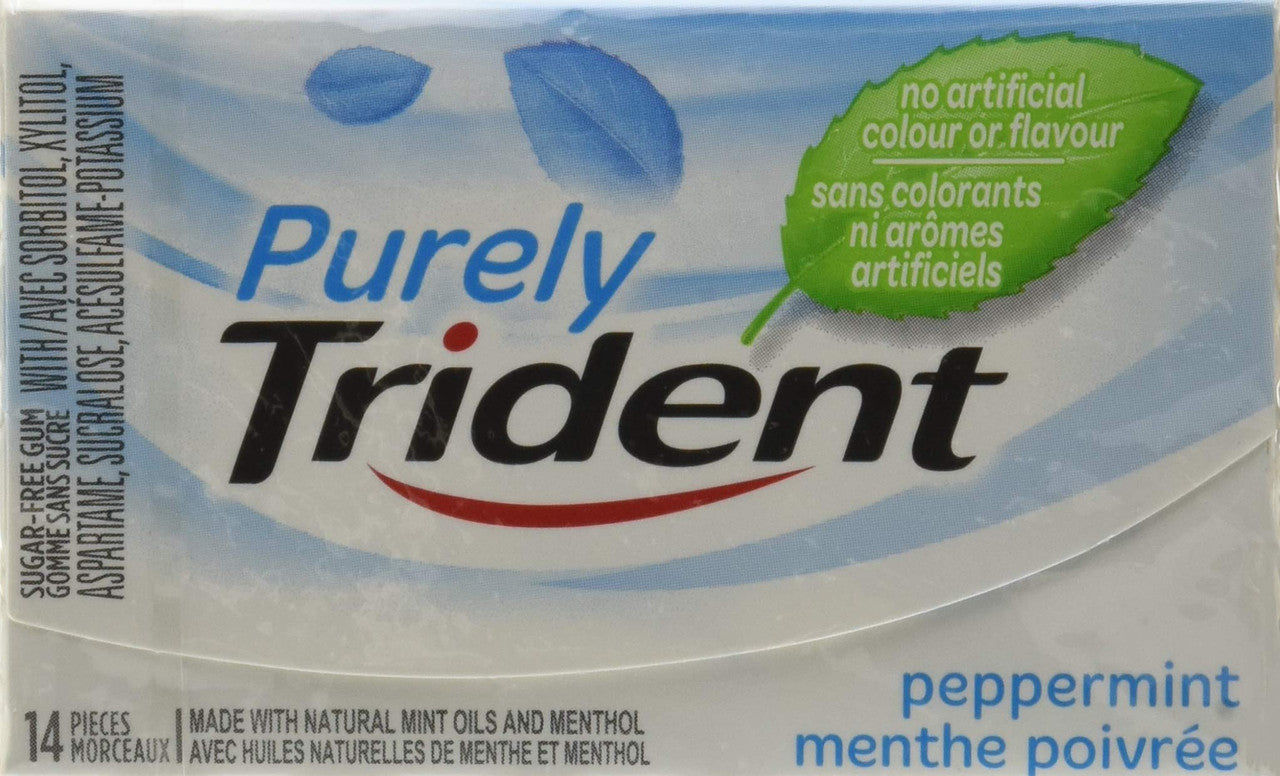 Trident Purely Trident Peppermint Chewing Gum, 12ct/14-Pieces/Pack, (Imported from Canada)
