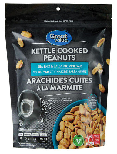 Kettle Cooked SEA Salt & BALSAMIC Vinegar Flavoured Peanuts by Great Value,  450g/15.9 oz. {Imported from Canada}