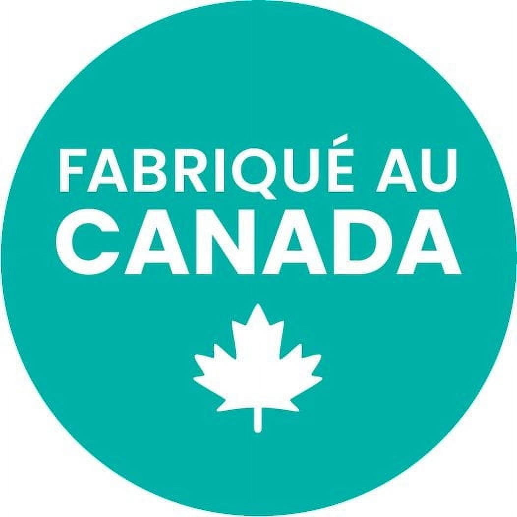 Green circle with 'FABRIQUé AU CANADA' text and a maple leaf on a white background