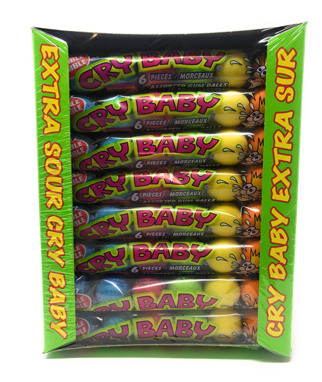 Original Dubble Bubble - Extra Sour Cry Baby - Assorted Gum Balls - 24 Packs of 6 Large Gumballs - 1.58kg/3.5 lbs