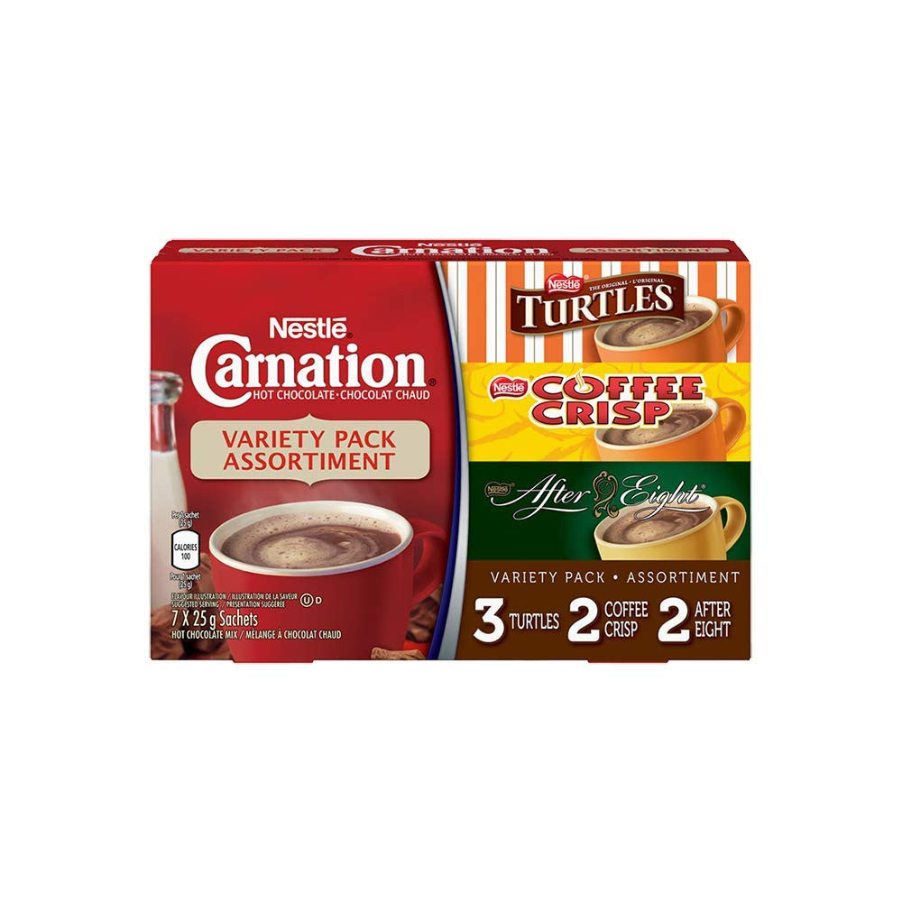 Nestle Carnation Variety Assorted Pack - 6 Turtles Sachets, 4 Coffee Crisp Sachets, 4 After Eight Hot Chocolate Sachets - Total 14 Hot Chocolate Sachets