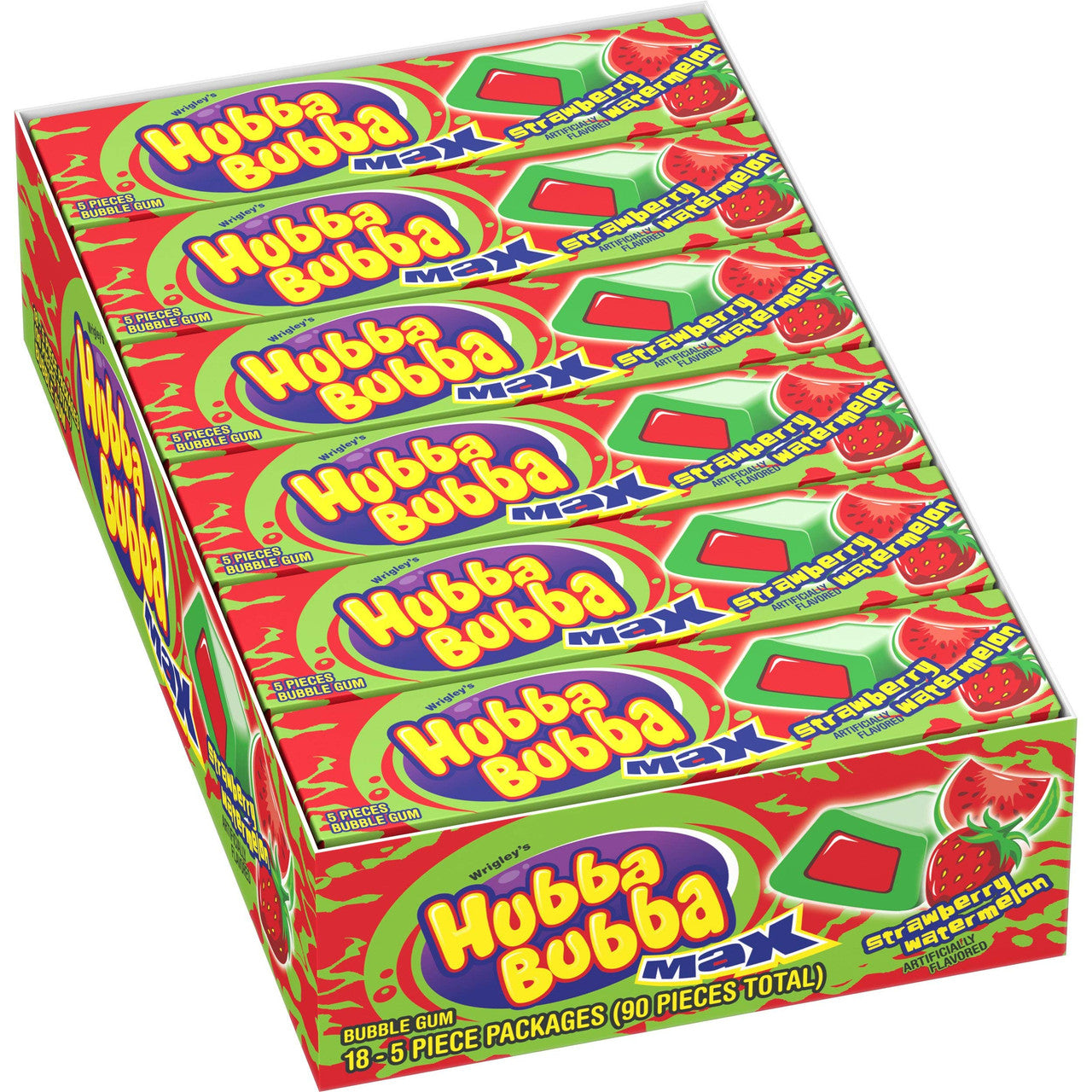 Hubba Bubba Max Strawberry Watermelon Bubble Gum, 5 Piece (Pack of 18) Pack of 10