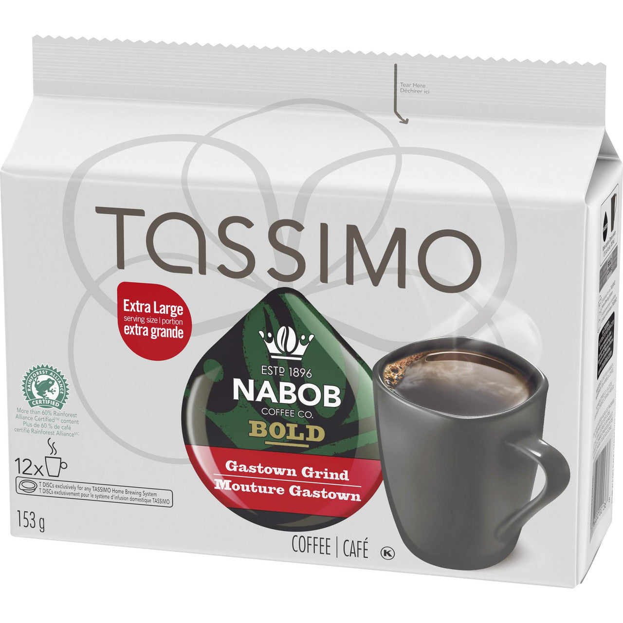 Tassimo Nabob Bold Gastown Grind Coffee, 60 T-Discs (5 Boxes of 12 T-Discs) {Imported from Canada}