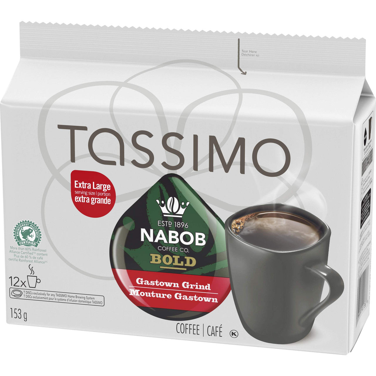 Tassimo Nabob Bold Gastown Grind Coffee 12 T-Discs, 153g/5.4oz, (3-Pack) {Imported from Canada}