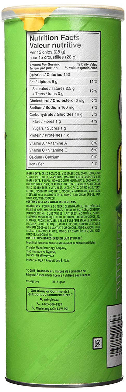 Pringles Sour Cream & Onion Potato Chips 156g/5.5oz, (14 Pack) (Imported from Canada)