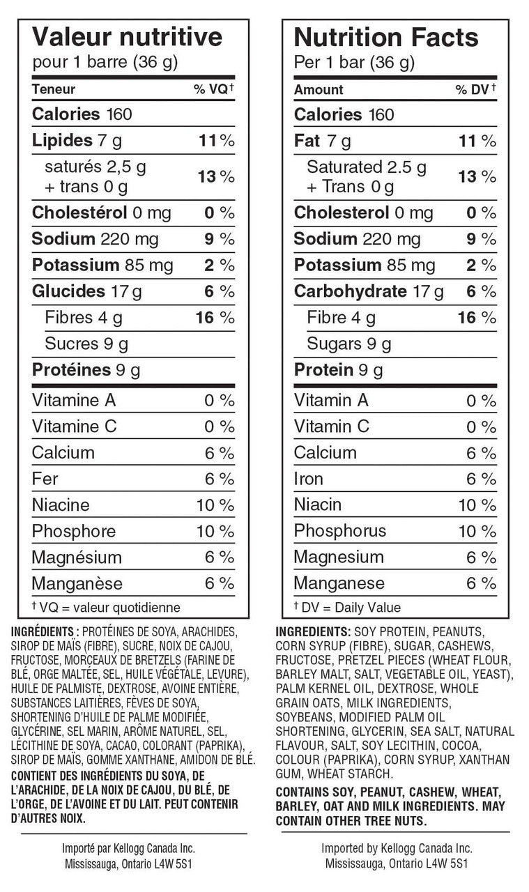 Kellogg's Special K Protein Bars Cashew Caramel Pretzel, 4ct, 144g/5.1 oz {Imported from Canada}