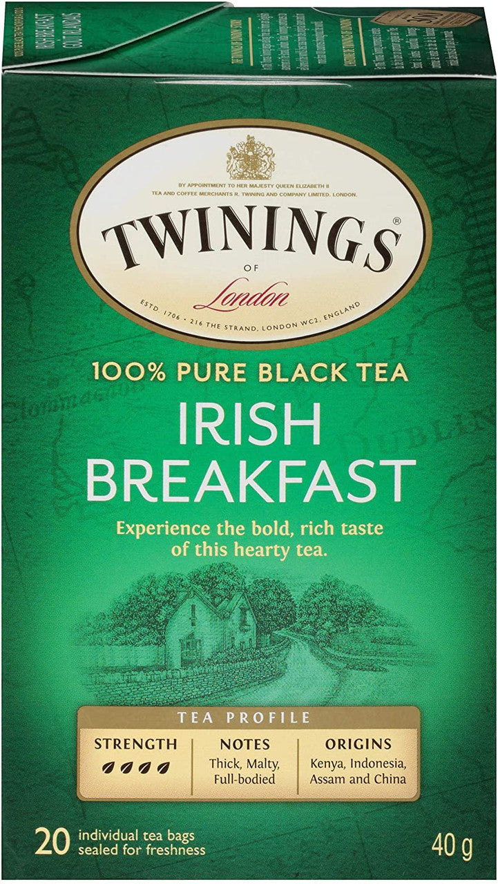 Twinings of London Irish Breakfast Tea Bags, 20 Count (Pack of 6) {Imported from Canada}