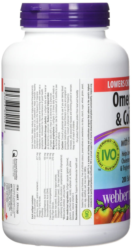 Webber Naturals Omega-3 & Coq10 with Plant Sterols, 200 Softgels, {Imported from Canada}