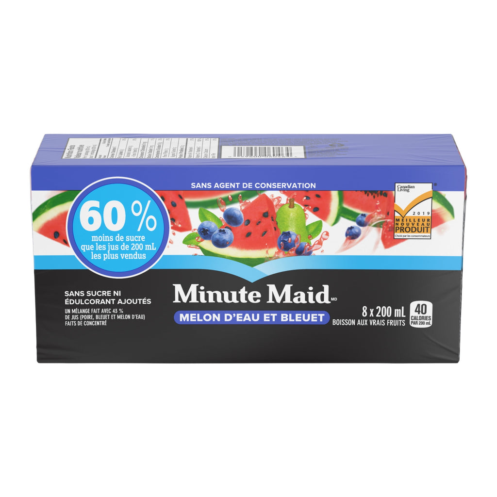 Minute Maid Watermelon Blueberry Juice Boxes, 60% Less Sugar, Perfect for On-The-Go, 8x200ml - Back Of Package