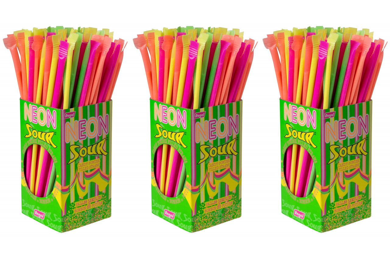 Neon Sour Candy Powder Filled Straws, 120 Count, (3 pack) {Imported from Canada}